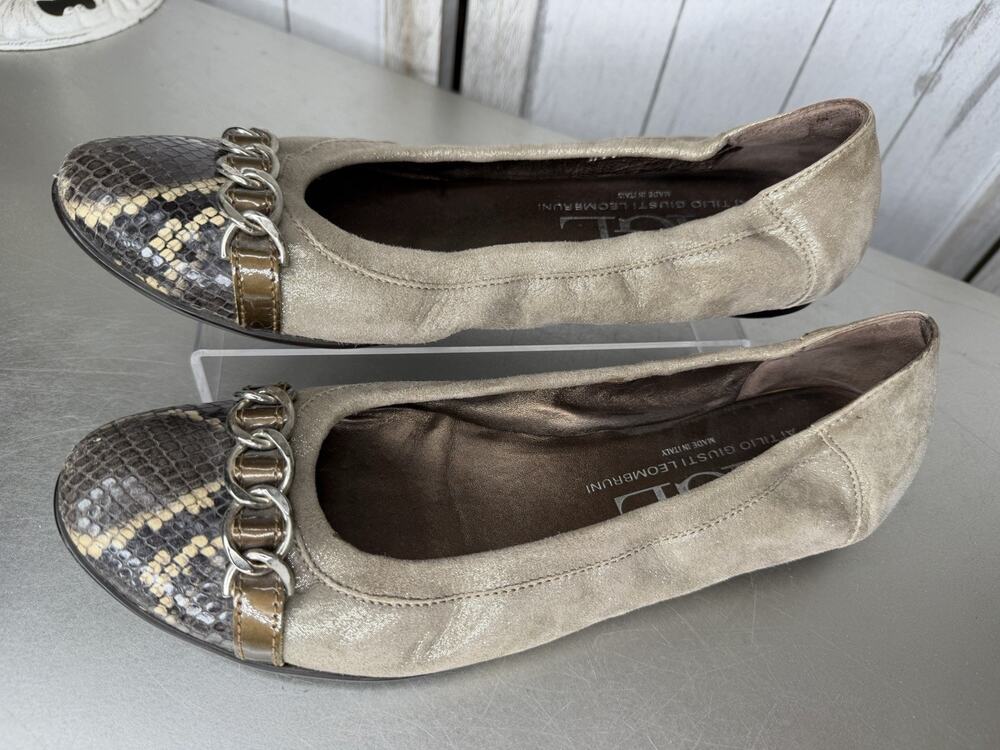 AGL Attilio Giusti Leombruni Leather Ballet Flats Snakeprint Shoes EU 41 US 11